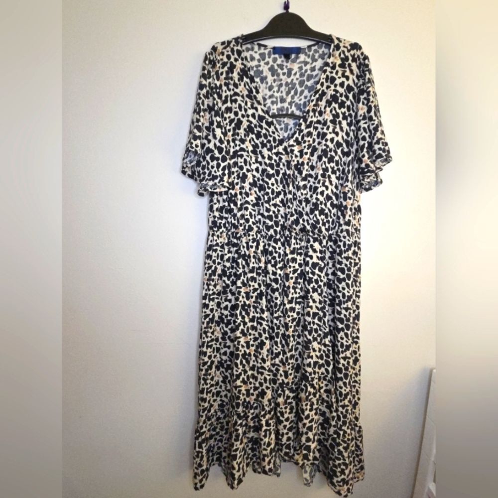 Rachel By Rachel Roy Leopard Print Faux Wrap Dress Ruffle Hem Flutter Slv sz 1X